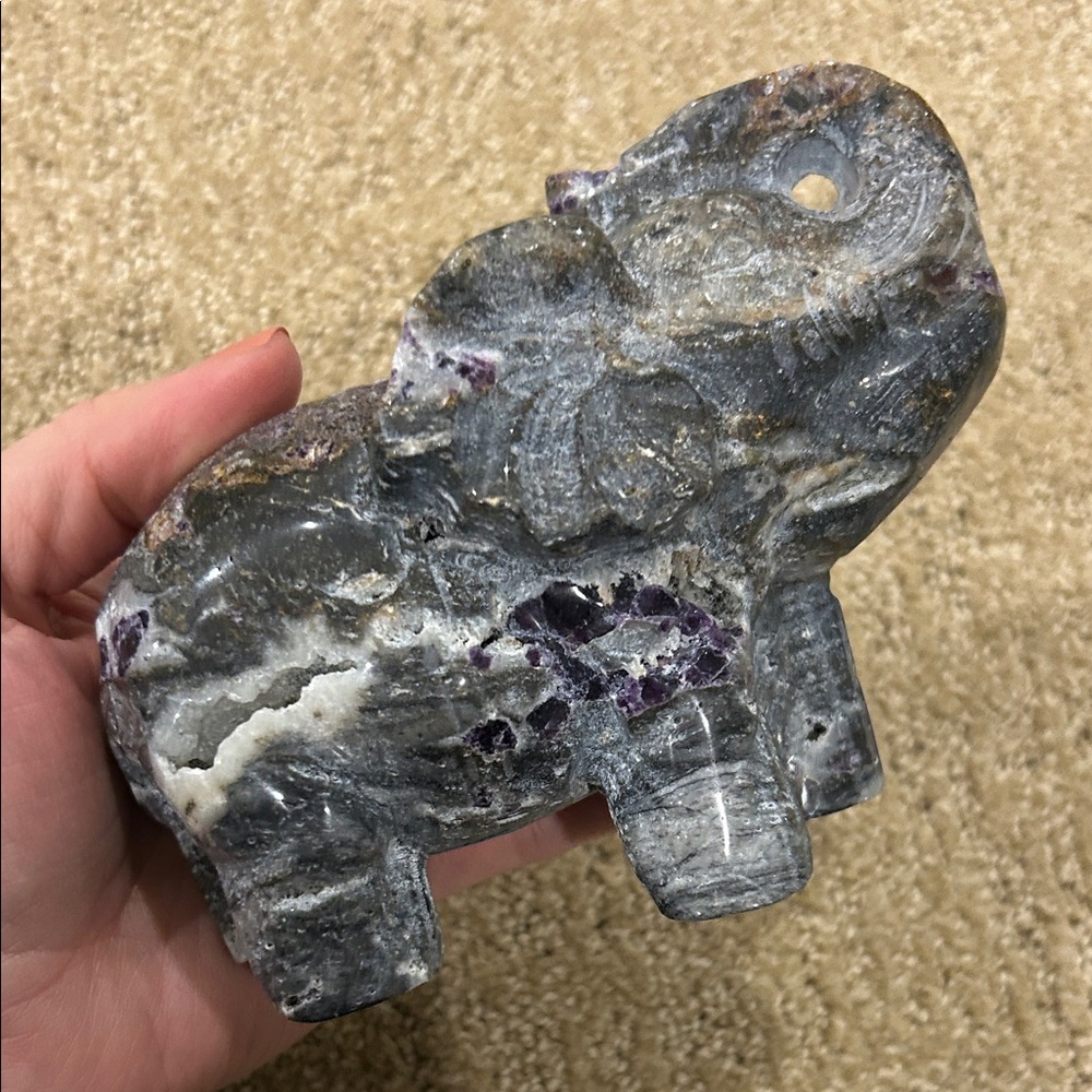 Fluorite root 5.5” Elephant Crystal Figurine - trunk up